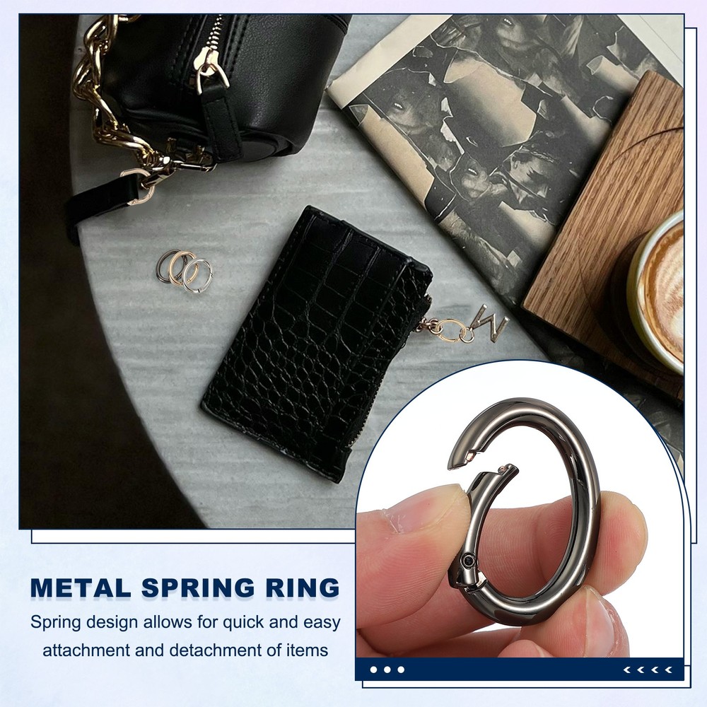 6 Pcs 39mm Oval Egg Shaped Spring Snap Keychain Clip for Purses Black