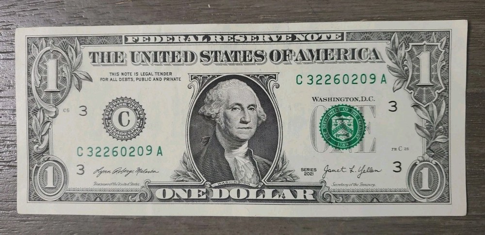 2021 $1 Dollar Bill Error Misaligned Offset Print C32260209A FW