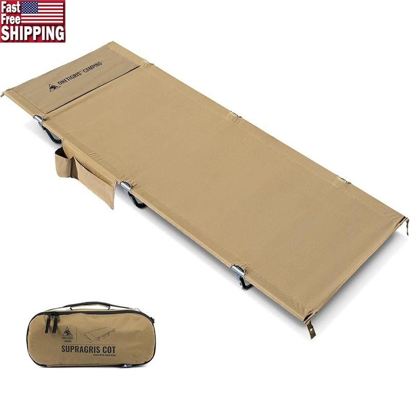 Portable Camping Cot Foldable Bed Lightweight Durable W/ Storage Pockets New