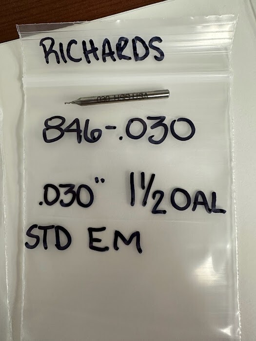 RICHARDS MICRO TOOL 2FL SE CARBIDE ENDMILL 846-.030 .030" 1-1/2"OAL