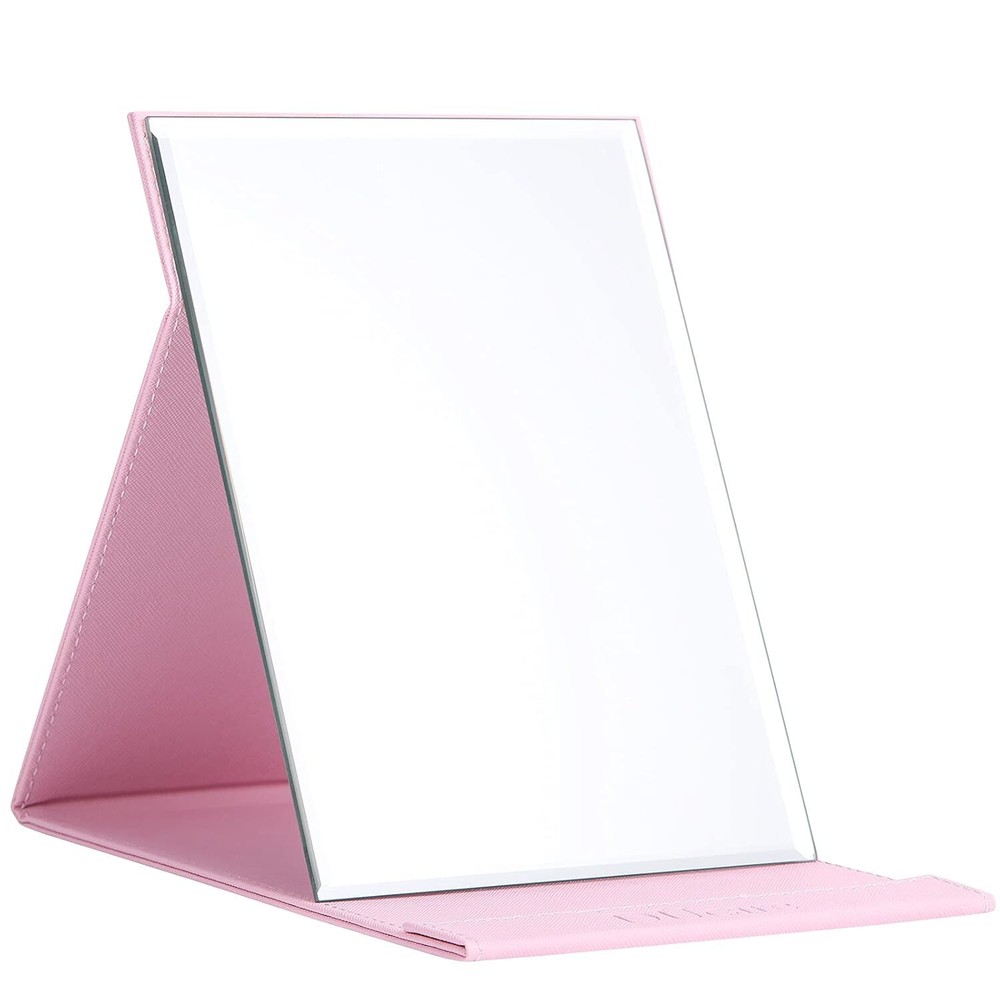 DUcare Folding Mirror Travel Portable Vanity Adjustable thin Leather Case Pink