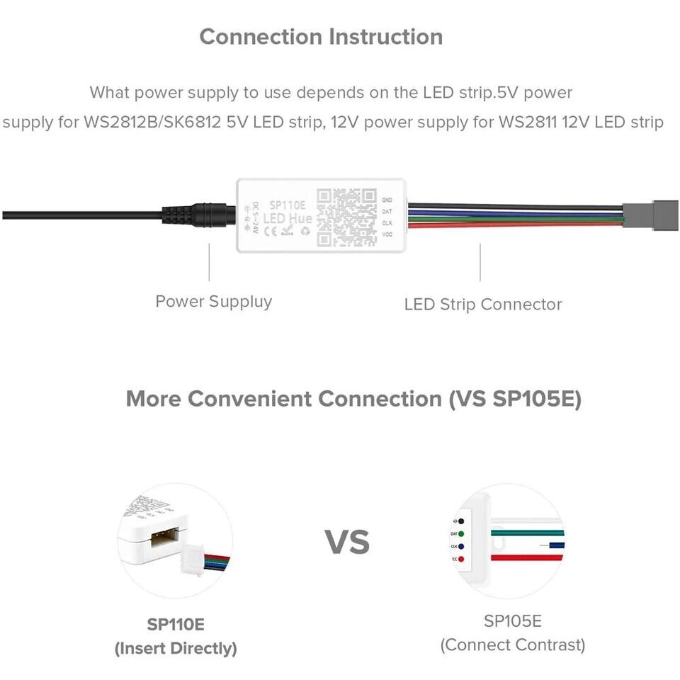 SP110E Bluetooth Controller RGB/W Lights LED Pixel Strip Smart Phone APP Control