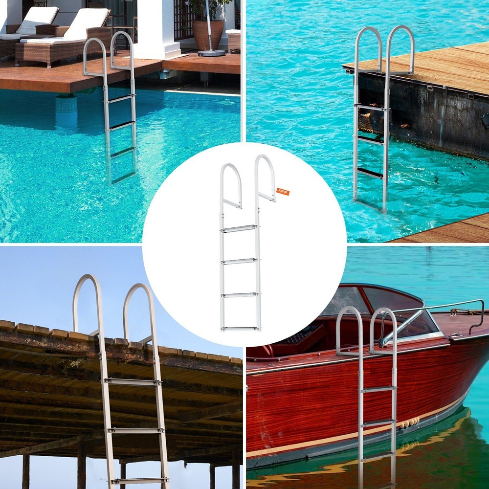 Rustproof 4-Step Dock Ladder 500lb Capacity Aluminum with Handrails