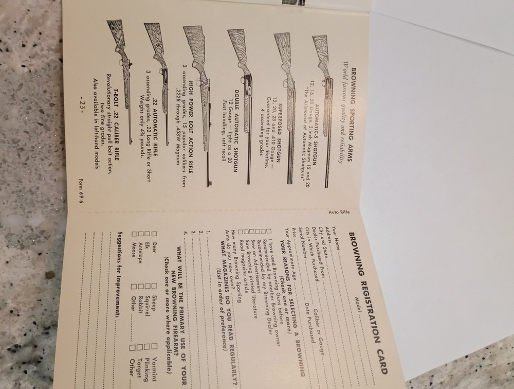 BROWNING AUTOMATIC HIGH POWER- RIFLE OWNERS MANUAL 1969