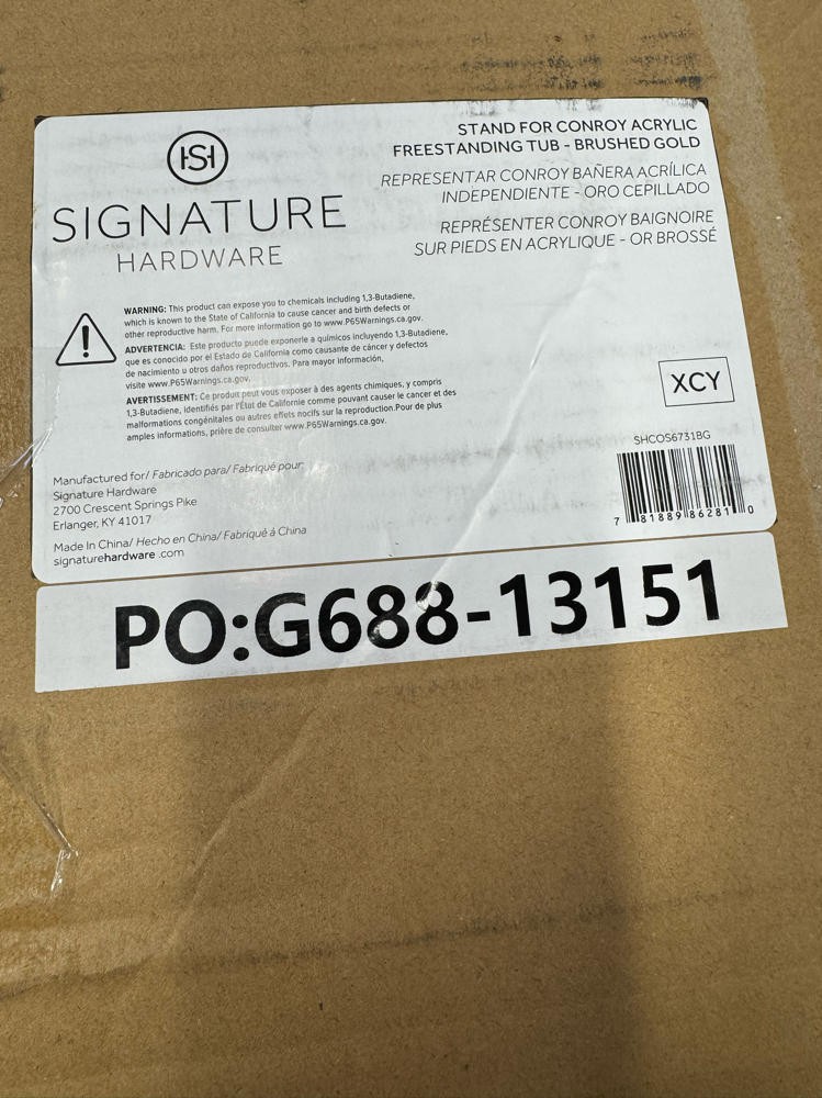 Signature Hardware SHCOS6731BG Conroy Free Standing Tub - BASE ONLY, Gold