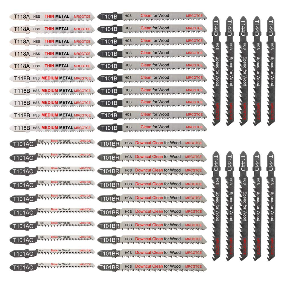 50 Piece Contractor Jigsaw Blades Set with Storage Case, Assorted T-Shank Jig...