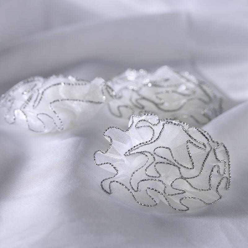 White Silver Lined Open Ribbon Rose Bows | 36 Pieces