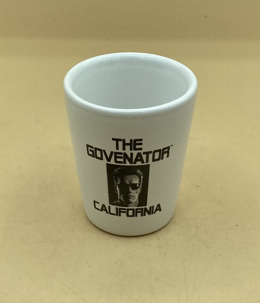 Governator CA Shot Glass White Ceramic Arnold Schwarzenegger