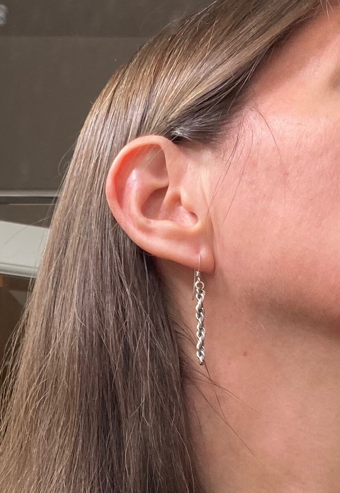 Vintage Silver Solid Straight Drop Thick Rope Earrings With Hook Closure