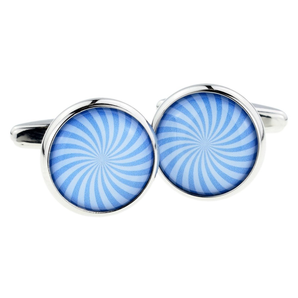Blue Burst Pattern Round Framed Cufflinks in a Box X2BOC128