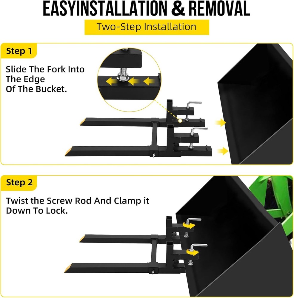 60" 4000LBS Clamp On Pallet Forks with Adjustable Stabilizer for Tractor Loader