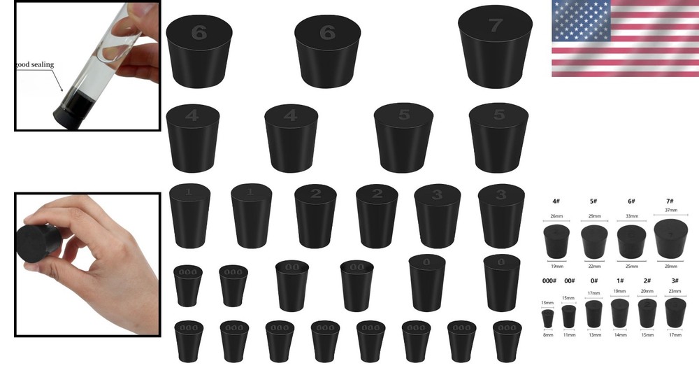 27-Pack Rubber Stoppers - Tapered Design for Safe Use in Laboratories