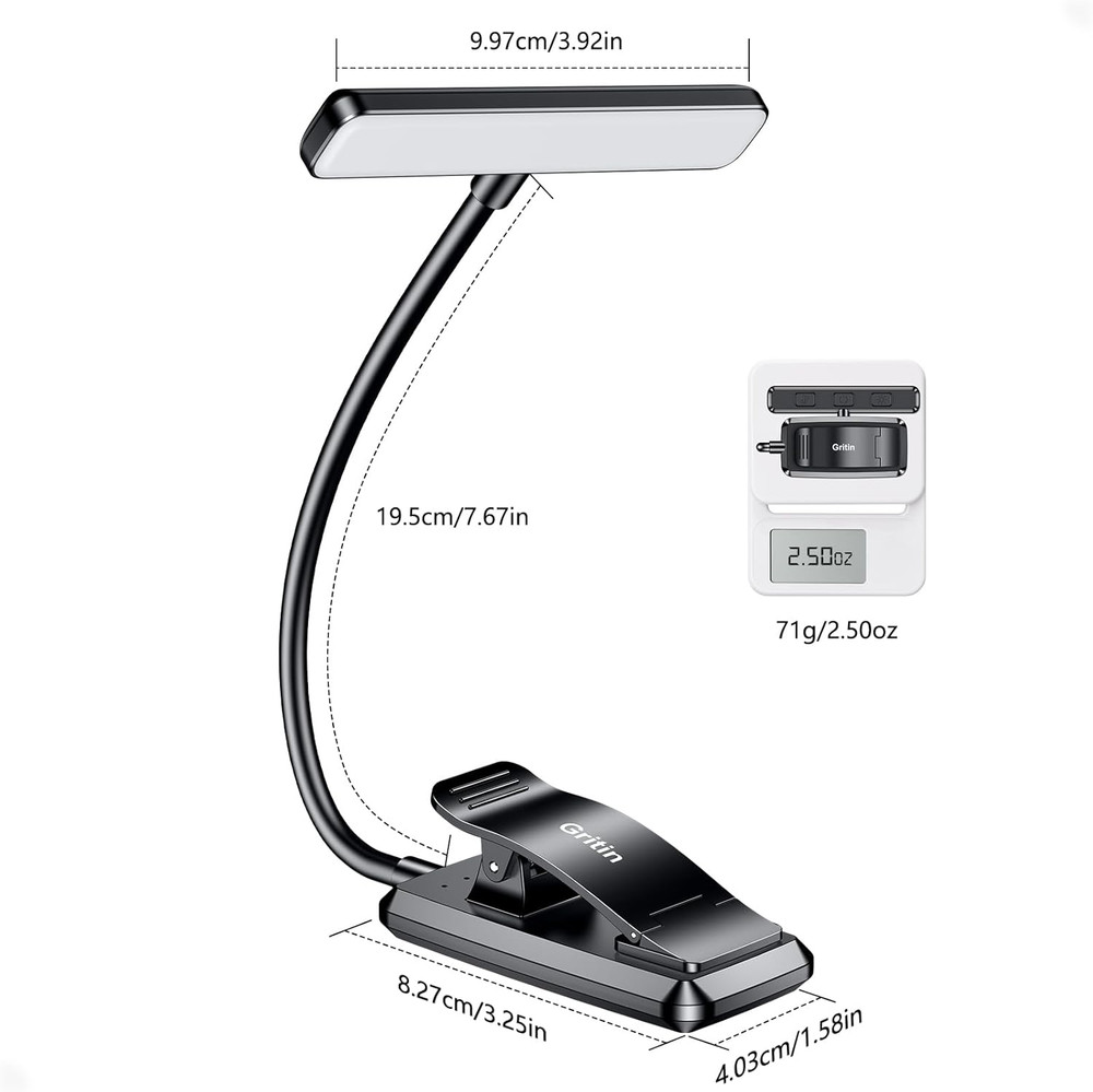Gritin 19 LED Rechargeable Book Light for Reading in Bed with Memory Function