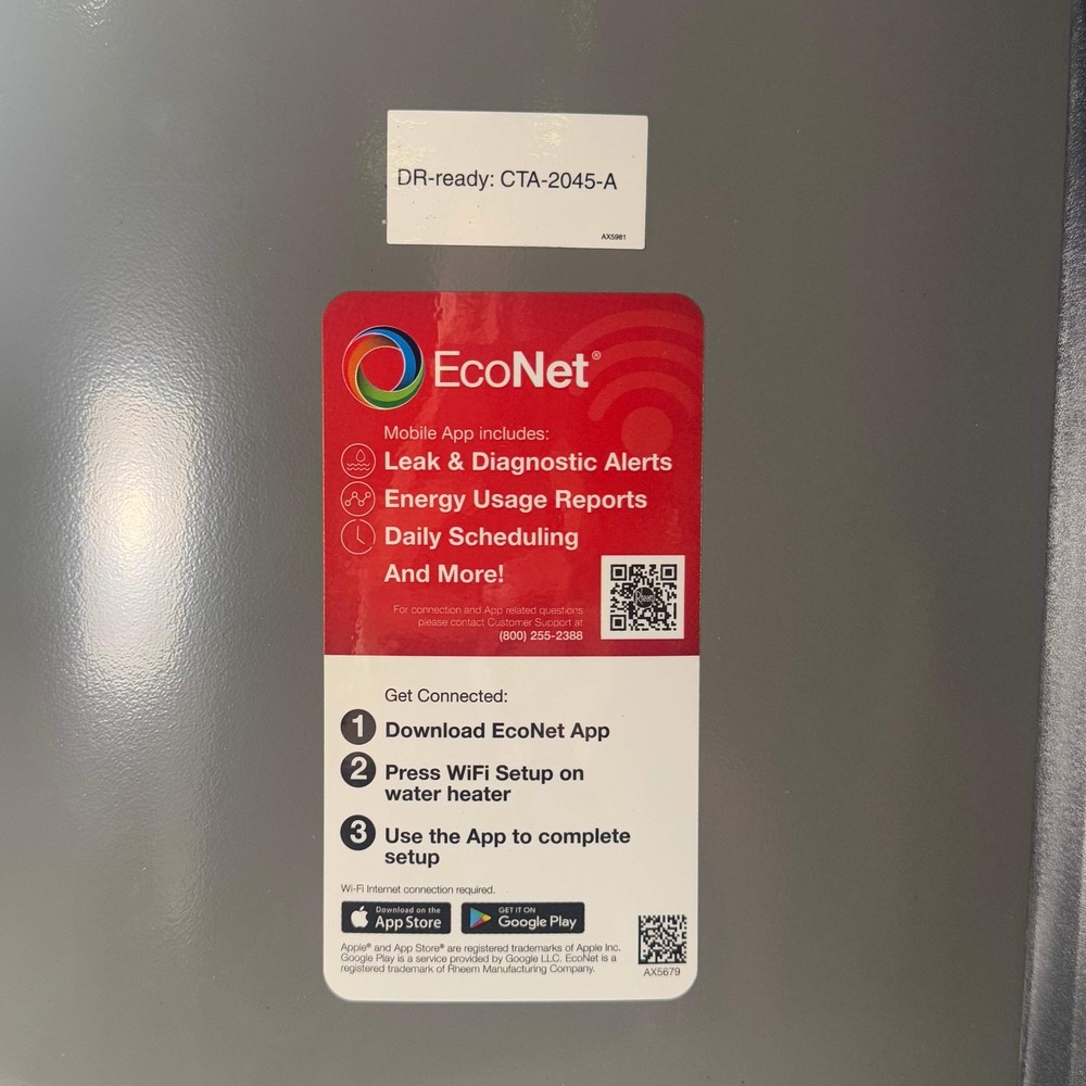 RHEEM Hybrid Electric Water Heater Sz 63” H x 24” D Grey HPLD65-1RH