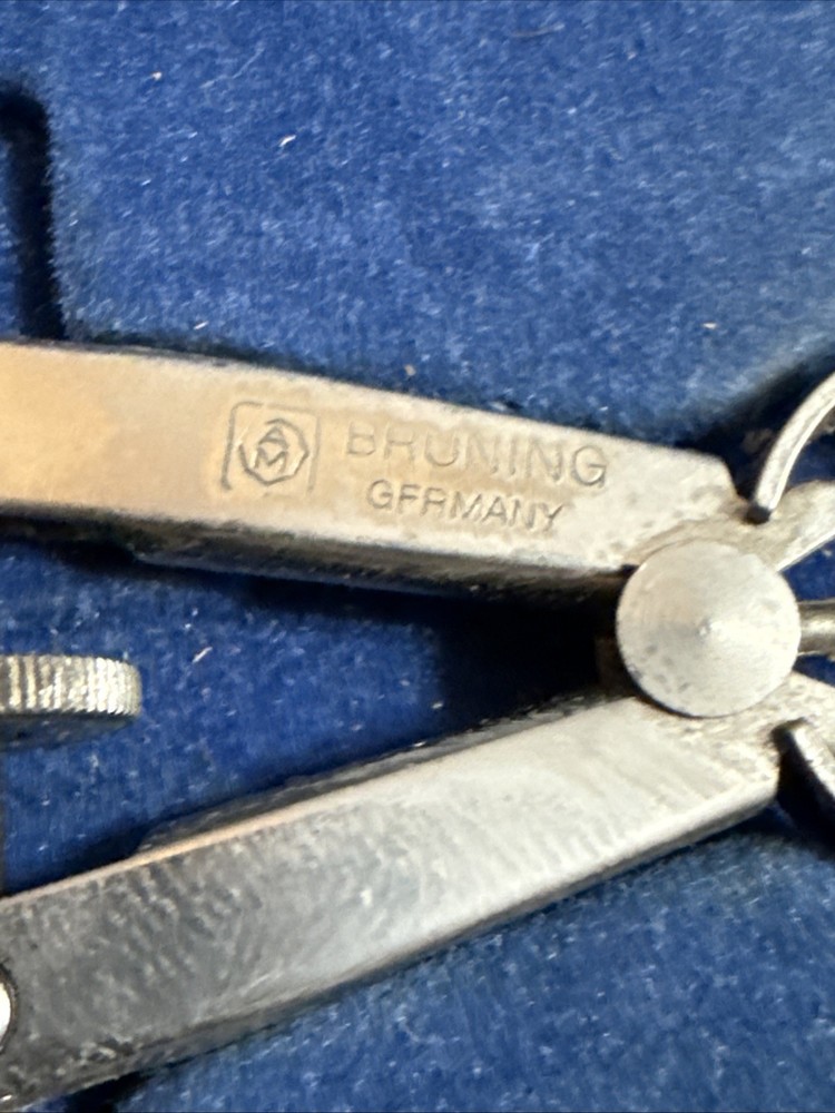 Vtg BRUNING Drafting Compass & Tools Vintage Engineering in Case Germany