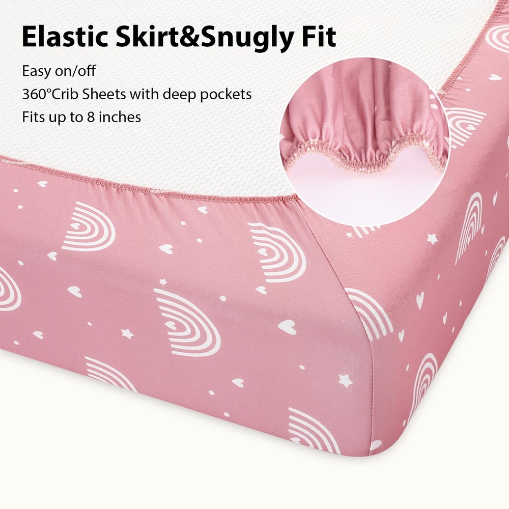 3 Pack Pink Rainbow Crib Sheets 52x28 Soft Microfiber