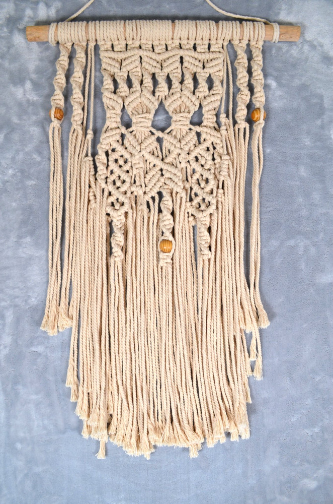 Beige Boho Macramé Wall Hanging 34" Long Pole 18" Long