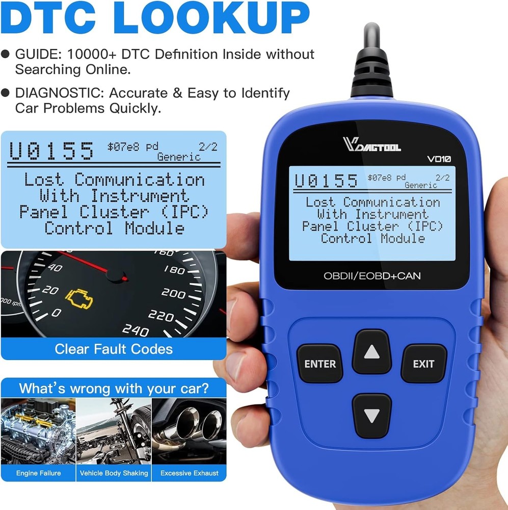VD10 Automotive OBD2 Scanner Code Reader Car Check Engine Fault Diagnostic Tool