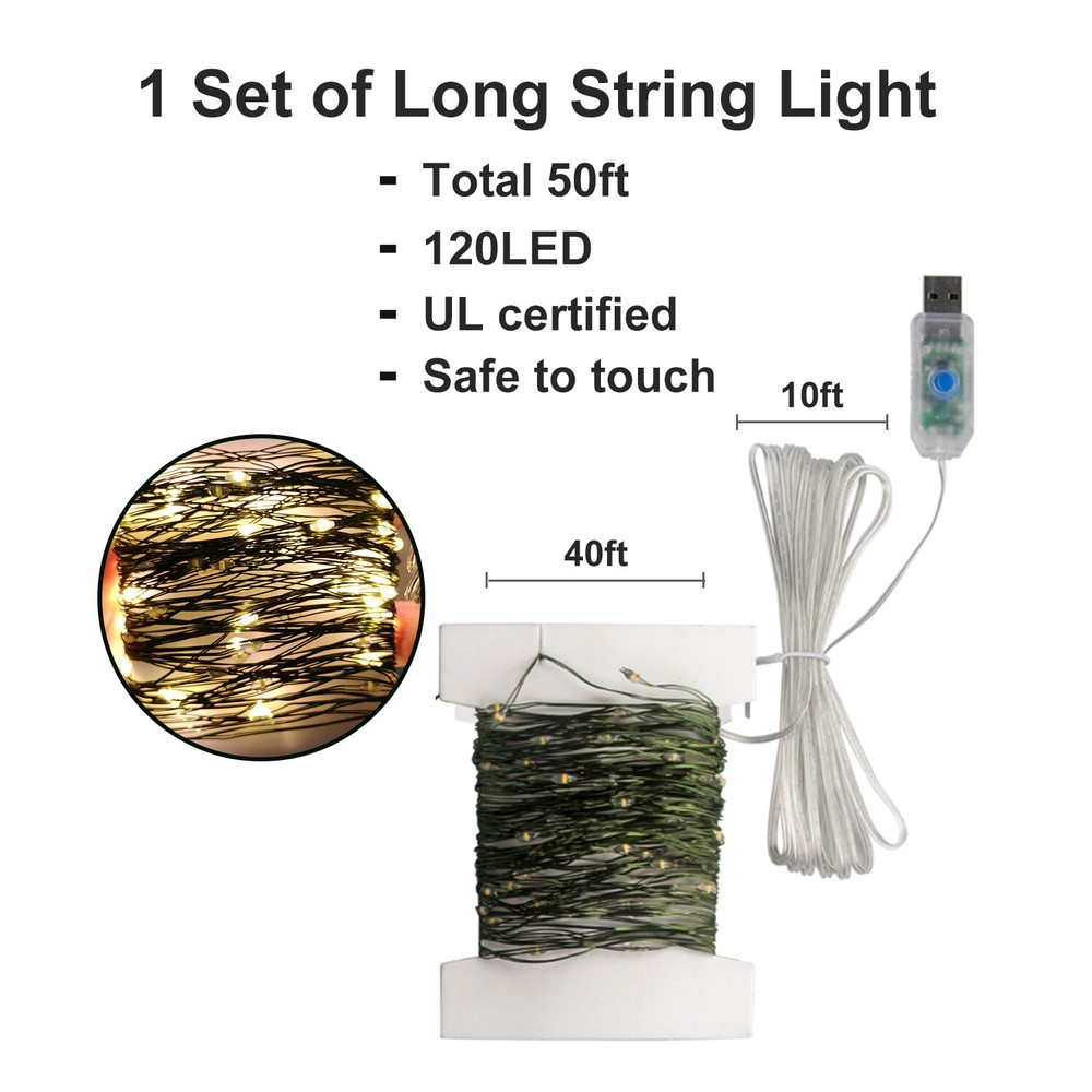 4.5ft 6ft 7ft Green Christmas Tree Decor DIY USB LED String Lights with Remote