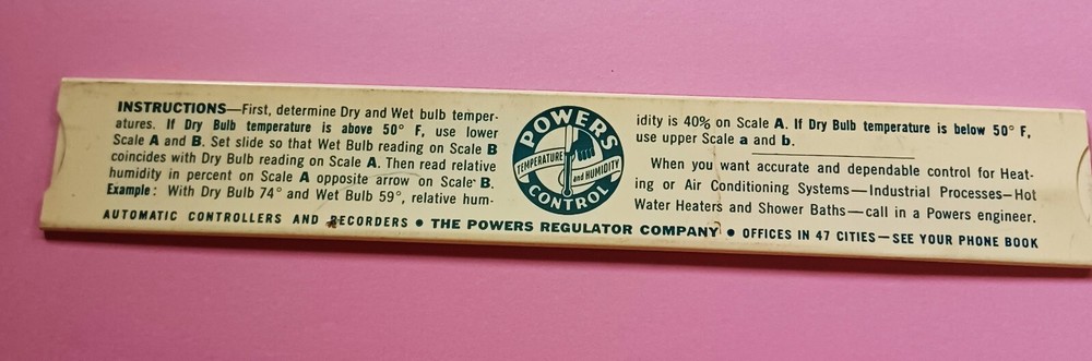 Powers Psychrometric Slide Rule - Vintage Plastic