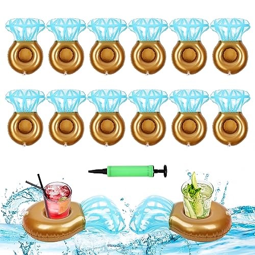 12Pack Ring Inflatable Drink Holder, Drink Floaties Floats Cup for blue