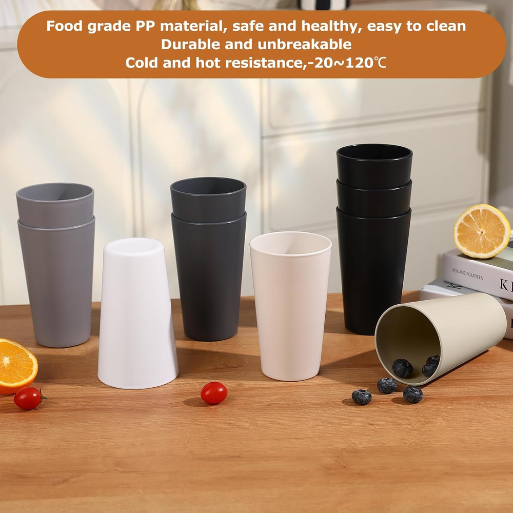 24 Pcs Unbreakable Plastic Cups Set, 20 Oz Reusable Plastic Cups, Stackable Wate