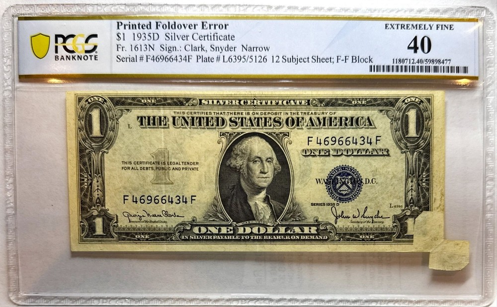 1935D Fr. 1613N - Printed Foldover Error PCGS XF40