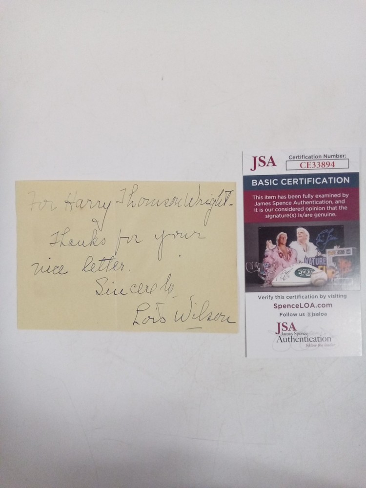 Lois Wilson Signed Cut JSA -#