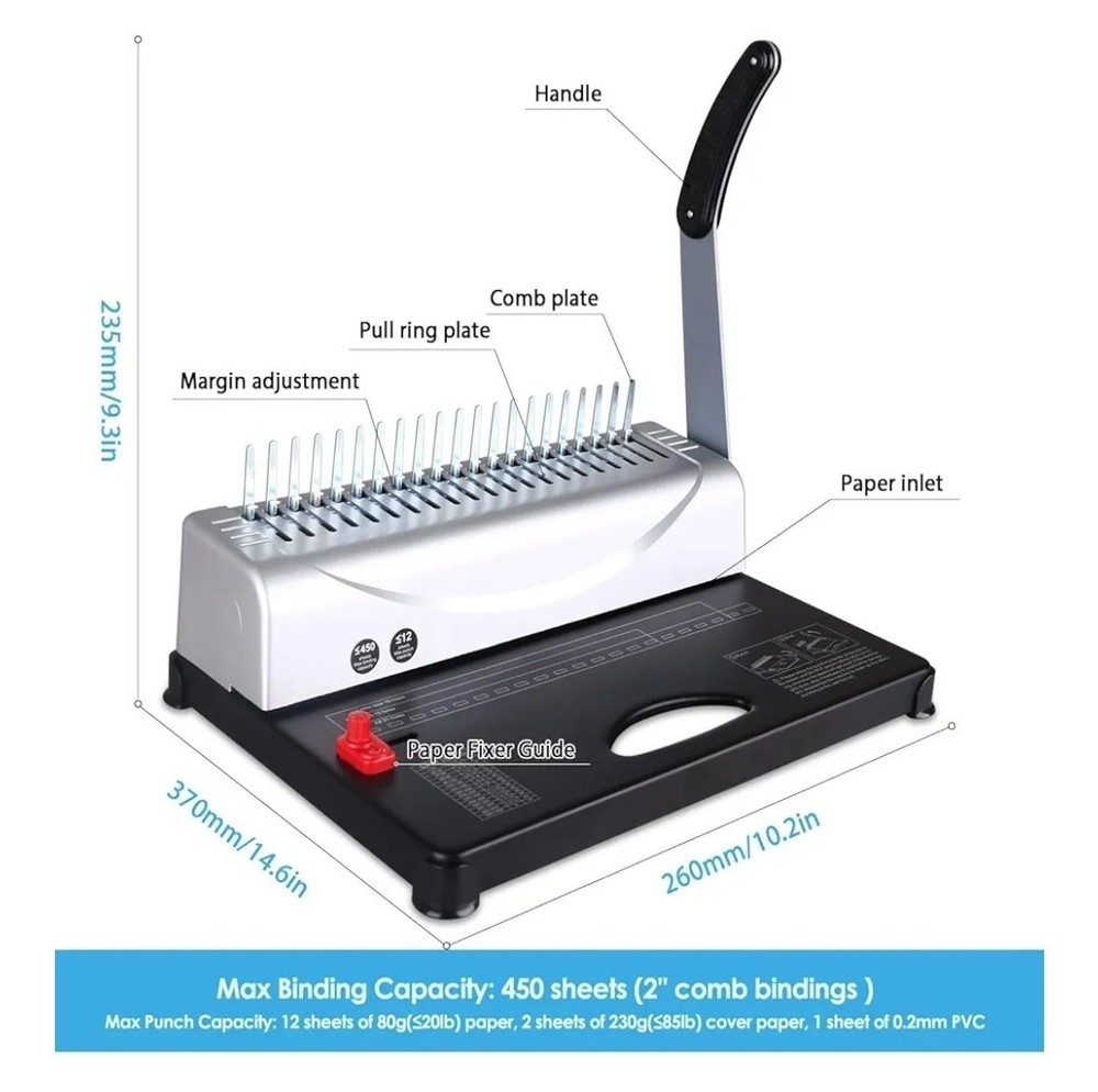 MAKEASY Binding Machine, 21-Hole, 450 Sheets, Comb Binding Machines with 1 Box C