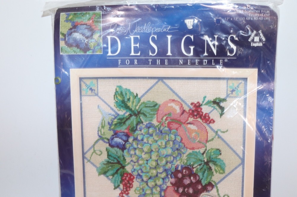 NEW Unused Needlepoint Canvas & Floss – Summer Fruit Printed Design