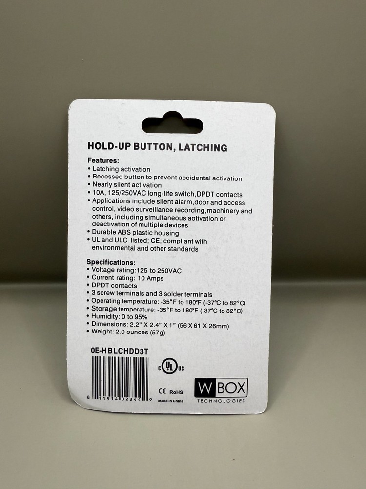WBox Technologies Hold-Up Button Latching OE-HBLCHDD3T