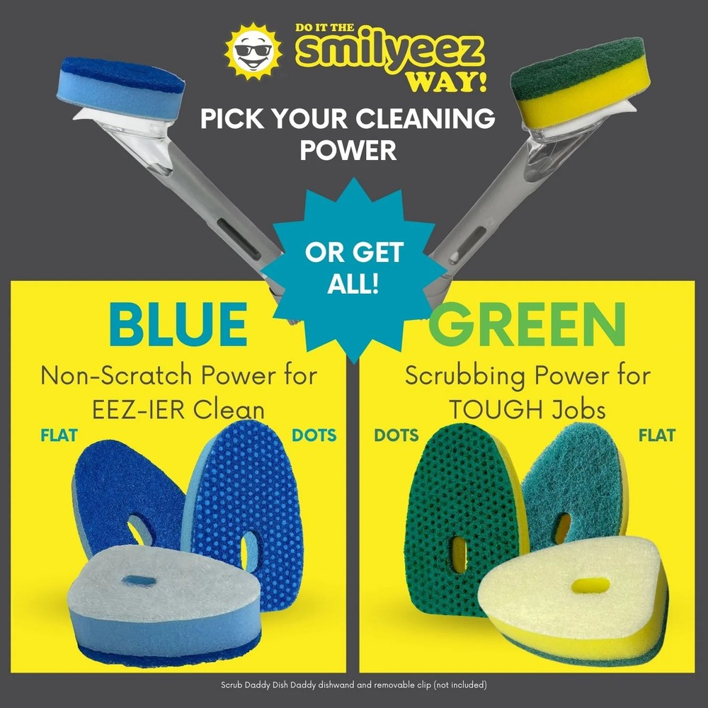 Smilyeez Blue Non-Scratch Sponge Refill for use with Dish Daddy® – (10 Pack)