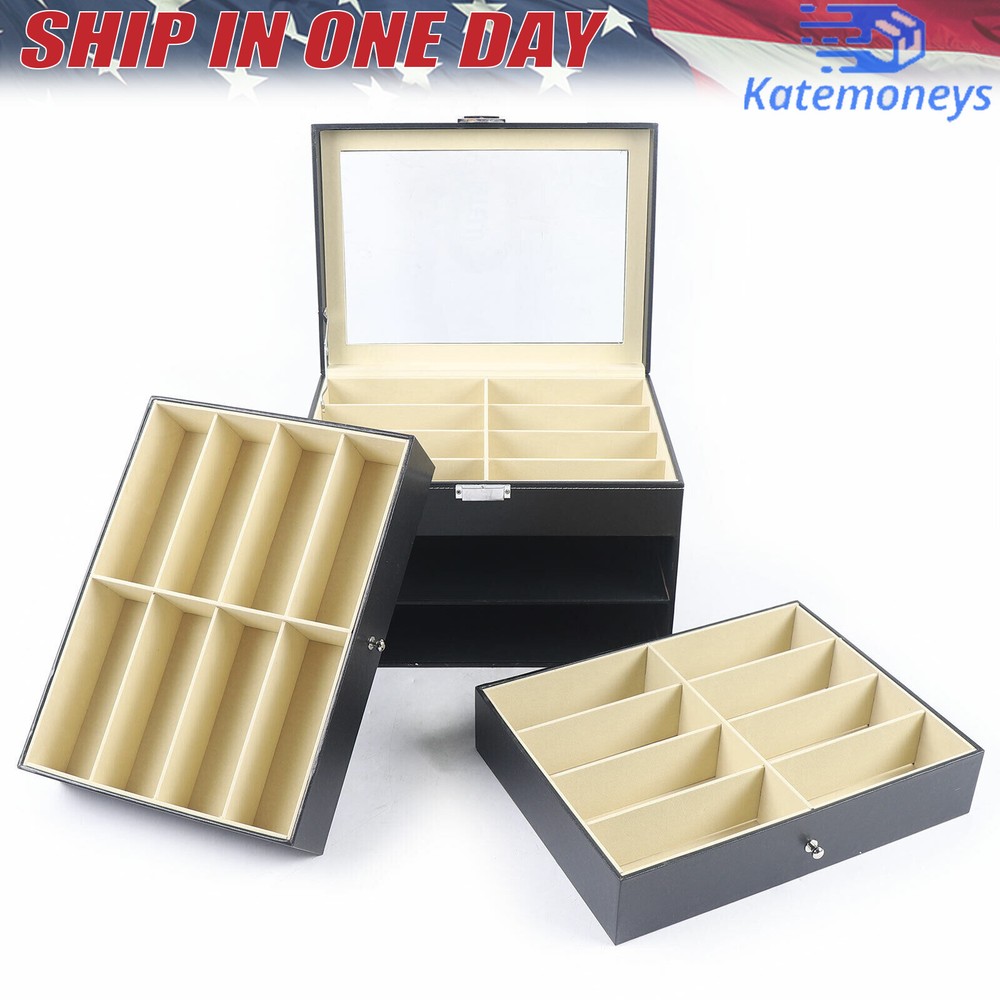 24 Slots Glasses Box Display Storage Case Organizer Leather For Sunglasses NEW