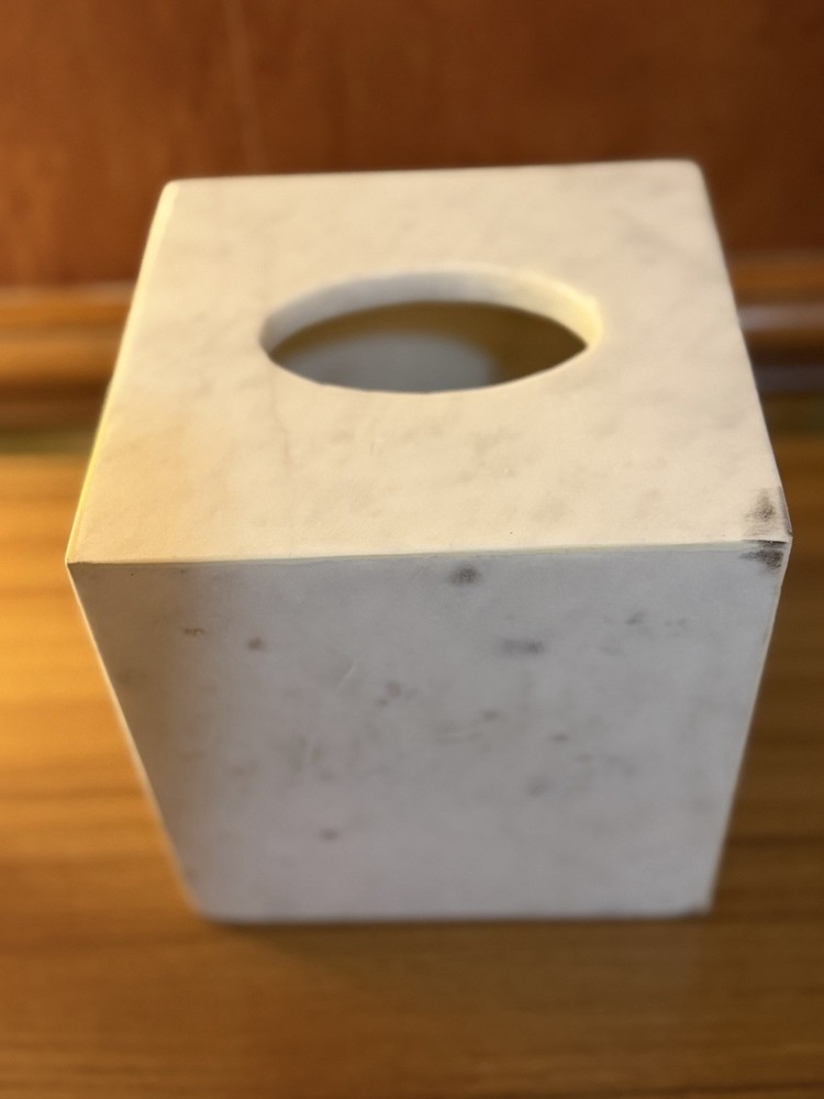 Brand New Solid Carrara Marble Tissue Box Cover & Matching Lidded Jar-READ