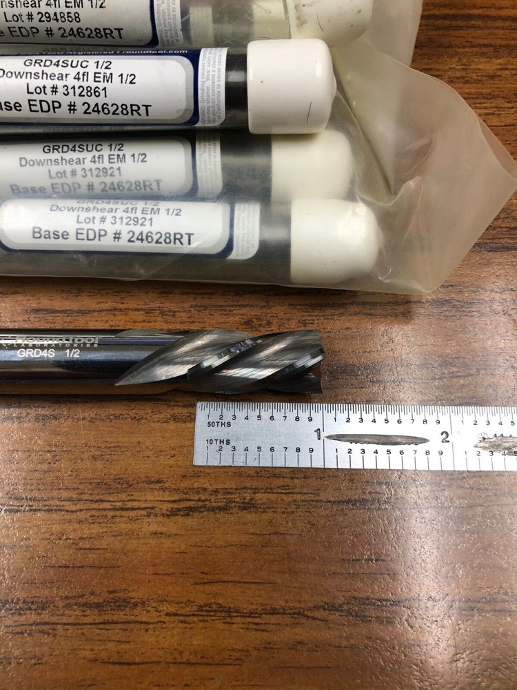 1/2"dia. DOWNSHEAR solid carbide 4fl sq end, end mill. Round Tool GRD4SUC 1/2