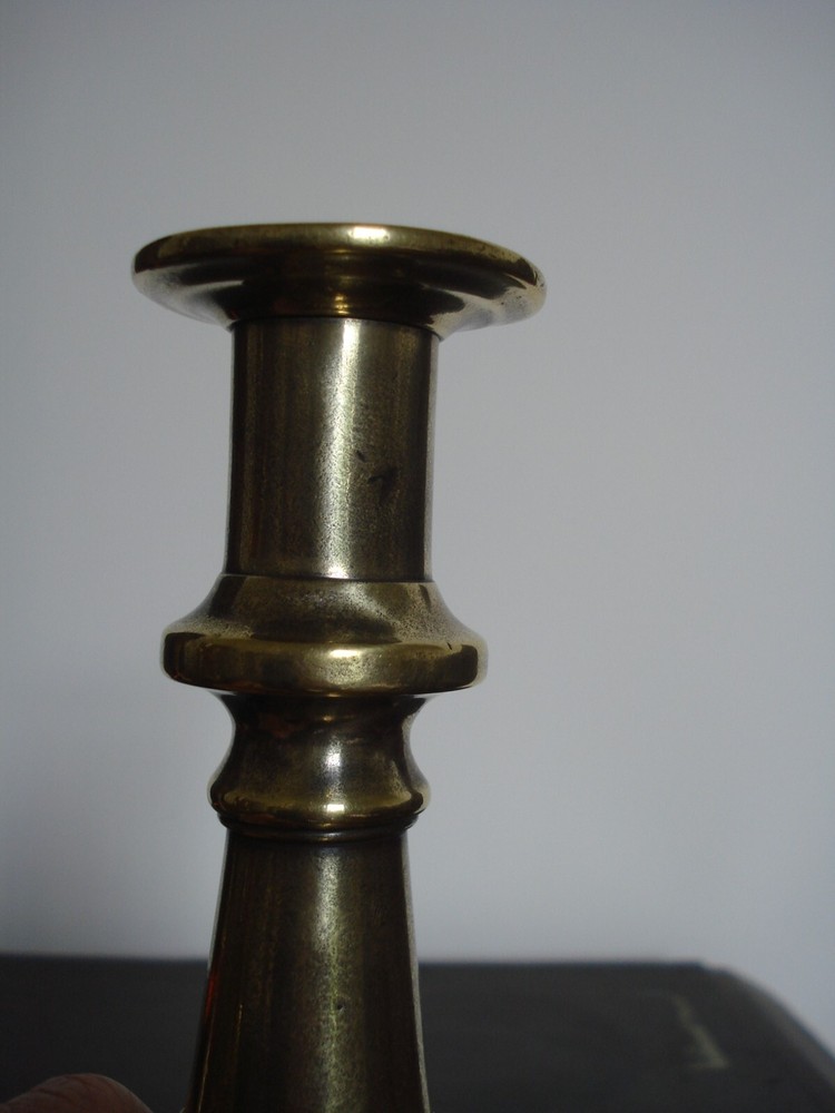 ANTIQUE 19TH C BRASS BALUSTER STEM CANDLESTICK 1