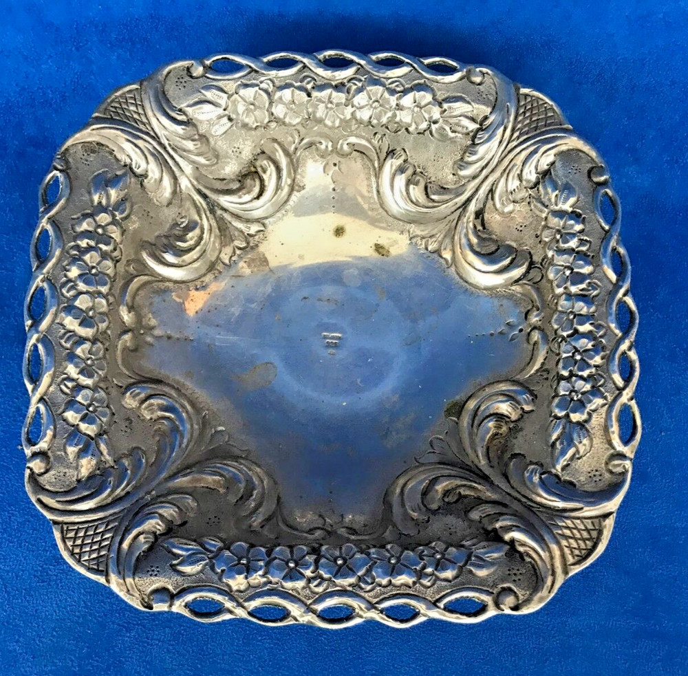 Vintage 925 Sterling Silver Repousse Footed Dish