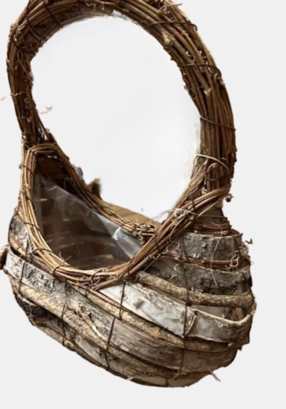 Grapevine Basket Purse Woven Large Brown Cube Shape With Handle Rustic