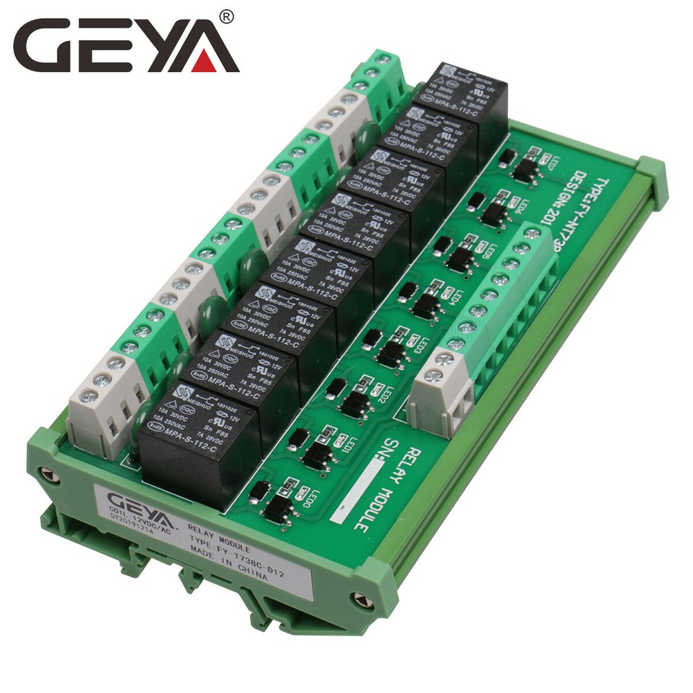 GEYA 8 Channel Interface Relay Module AC/DC 5/12/24V Panel Mount Automation PLC