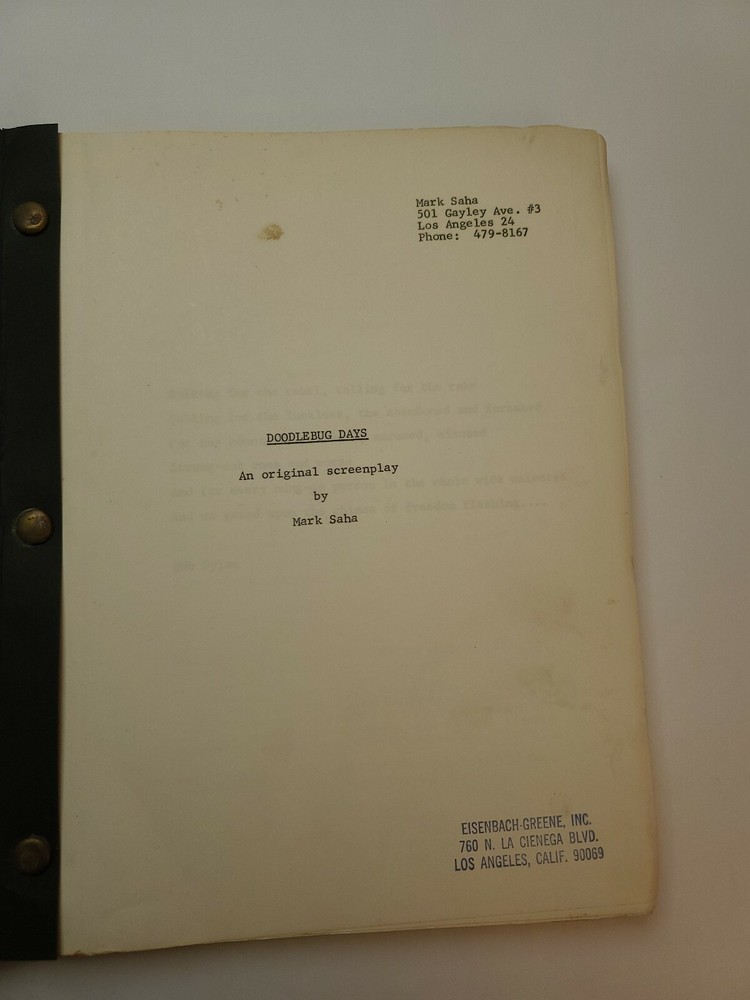 DOODLEBUG DAYS / Mark Saha 1970's Unproduced Screenplay Movie Script