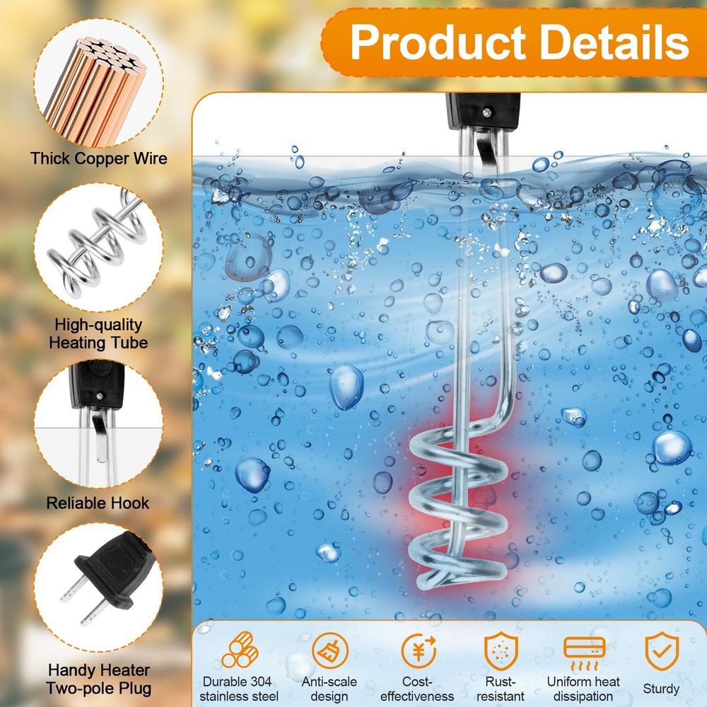 Calentador de agua eléctrico portátil de inmersión de 1000 W y 110 V