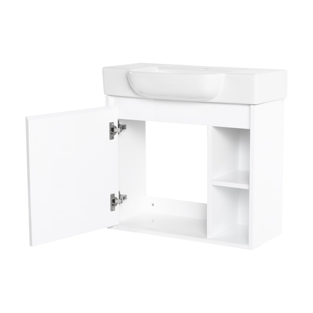 Modern Wall-Mount Bathroom Vanity with Soft-Close Door, Glossy White