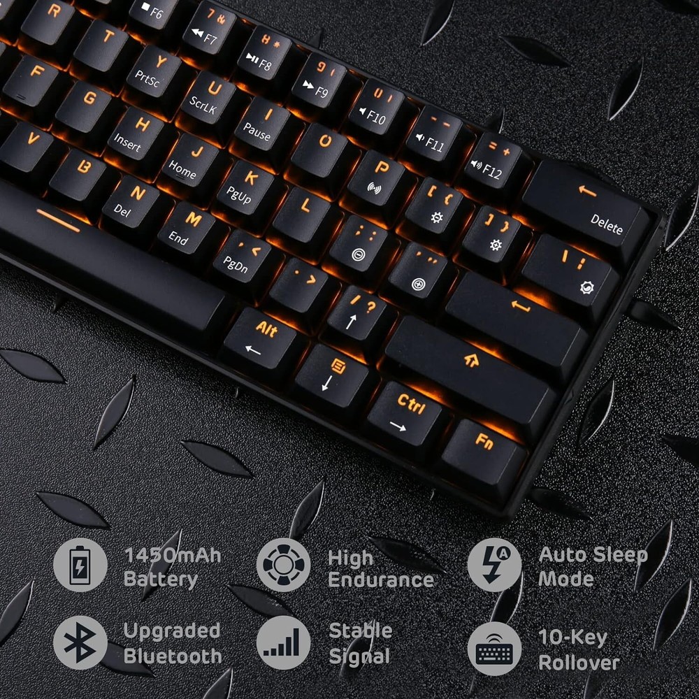 Compact Bluetooth Mechanical Keyboard - 61 Keys, Hot-Swappable Red Switch, Black