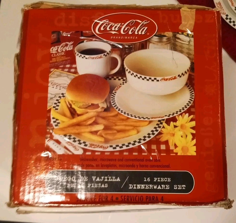 Vintage Coca Cola 2002 "Drive-In" Retired Pattern 16 Pc Dinnerware Set by Gibson