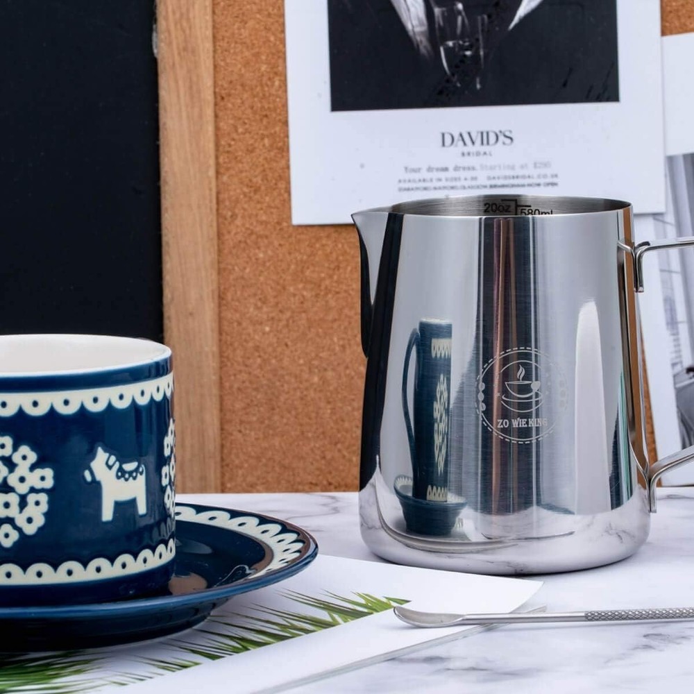 Durable 350ml Espresso Steaming Pitcher with Measurement Marks & Decorating Pen