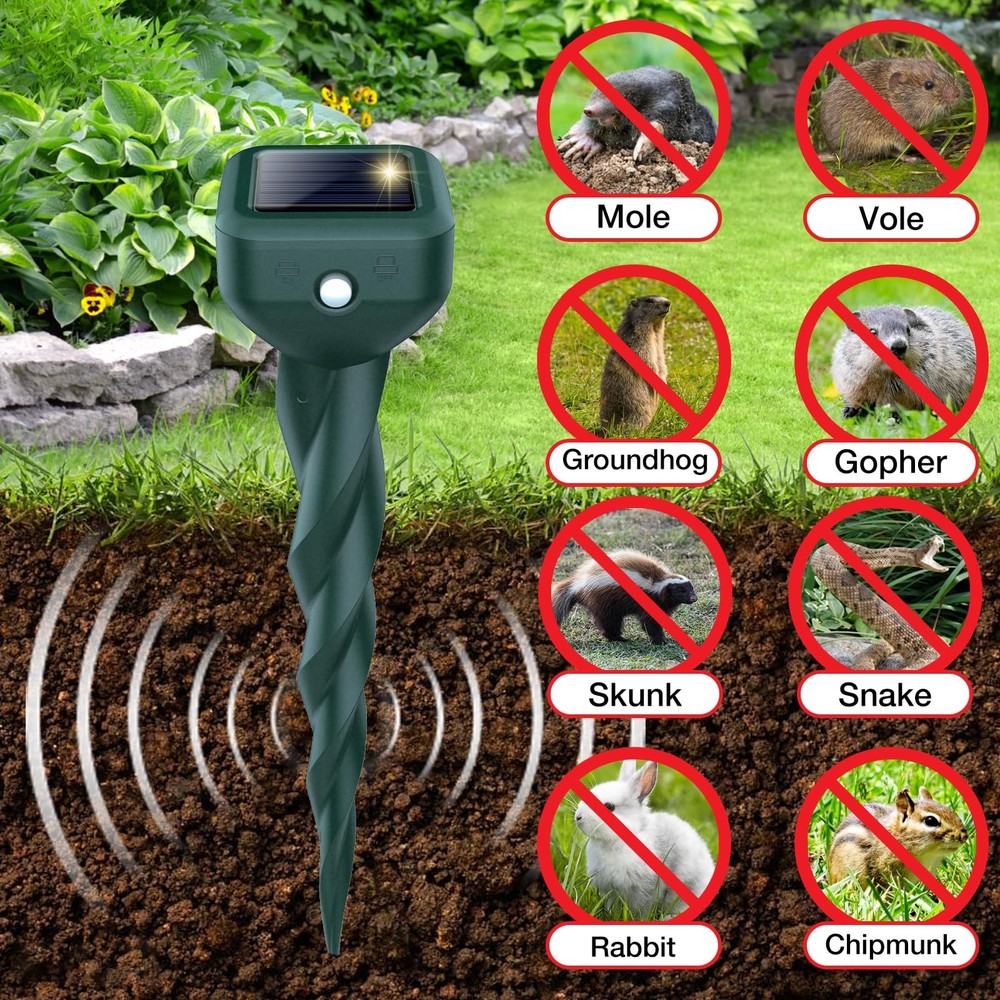 Mole Repellent Solar Powered, 4 Pack Snake & Skunk 1 Count (Pack of 4)