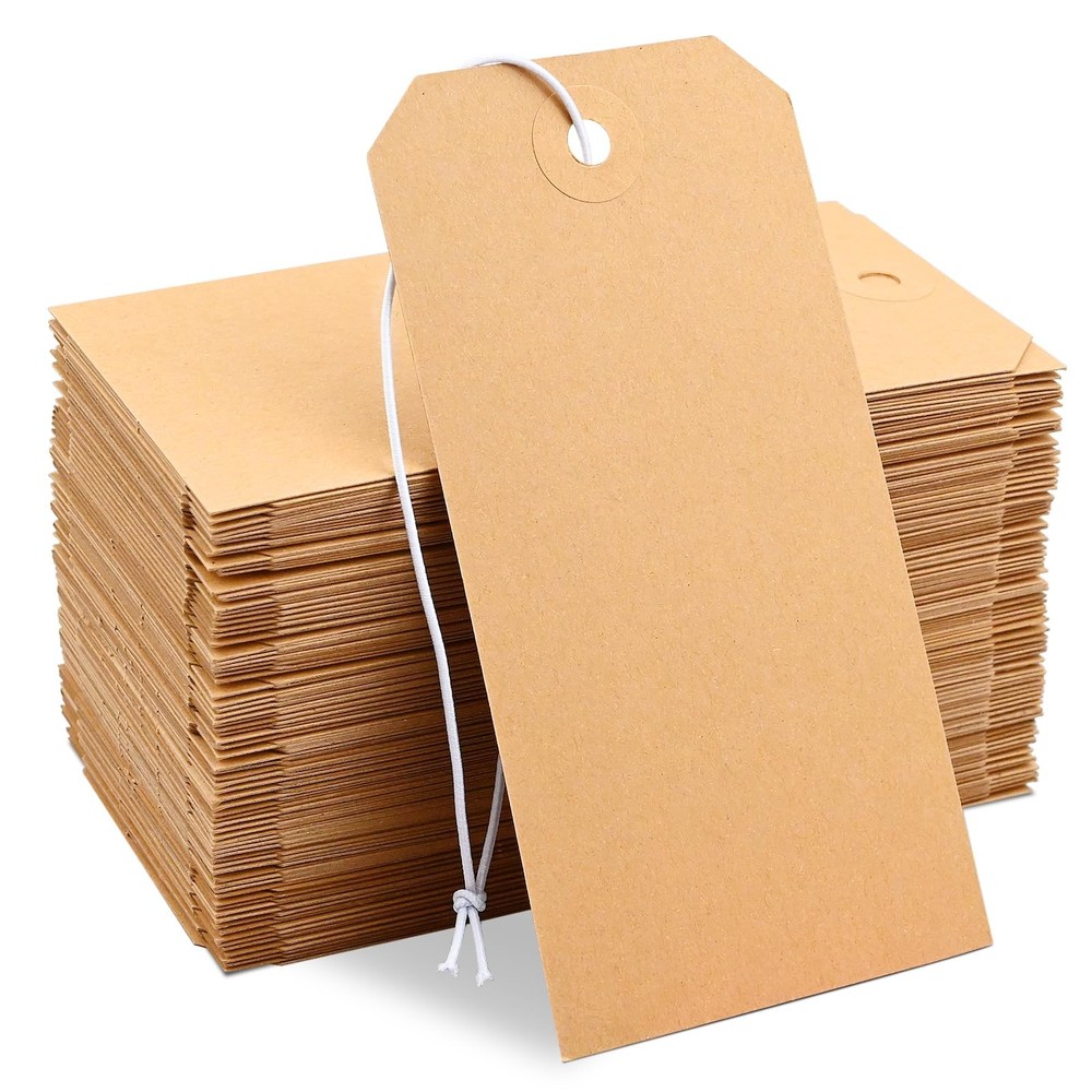 100 Pack Manila Shipping Tags with Elastic String Blank Labeling Tags Kraft