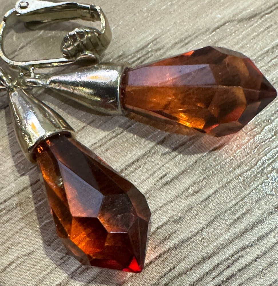 Vintage Brown Bead Clip On Dangle Earrings