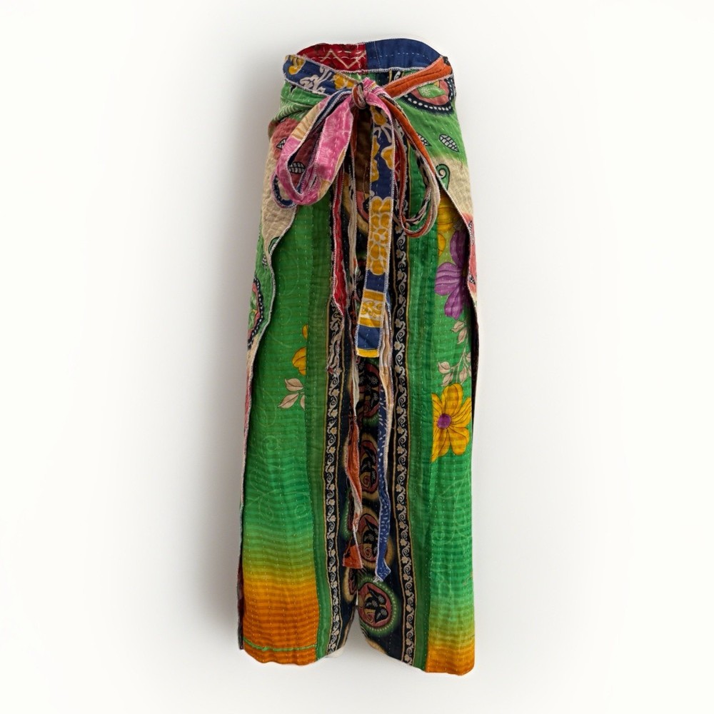 Reversible Kantha Wrap Pants Patchwork Boho Festival Cotton OS