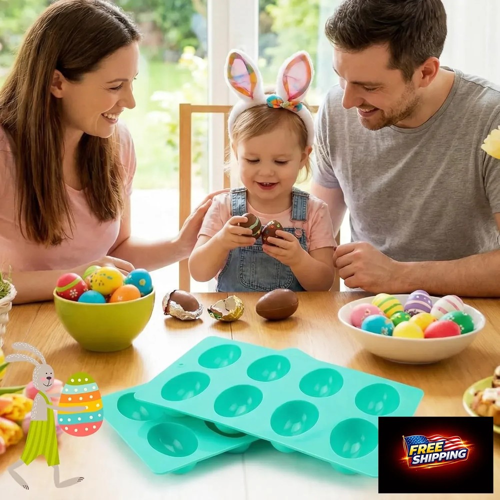 2Pcs 8-Cavity Silicone Easter Egg Molds, Egg Shaped Cake Pop Mold, Baking Suppli